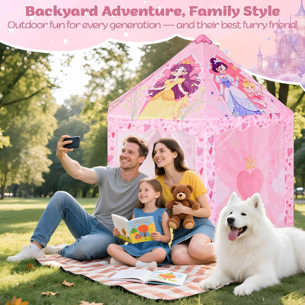 Tienda de campaña hexagonal de princesa para niñas, gran castillo interior con bolsa de transporte, rincón de lectura de ensueño y espacio de juego imaginativo, cumpleaños, San Valentín, idea de regalo de Pascua para niños de 3 a 8 años