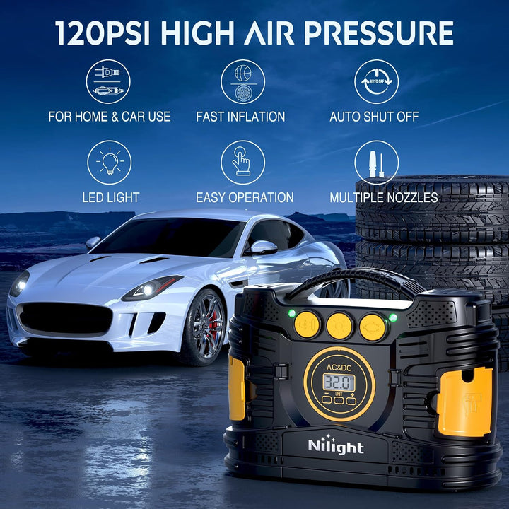 Nilight Inflador de neumáticos, compresor de aire portátil de doble...