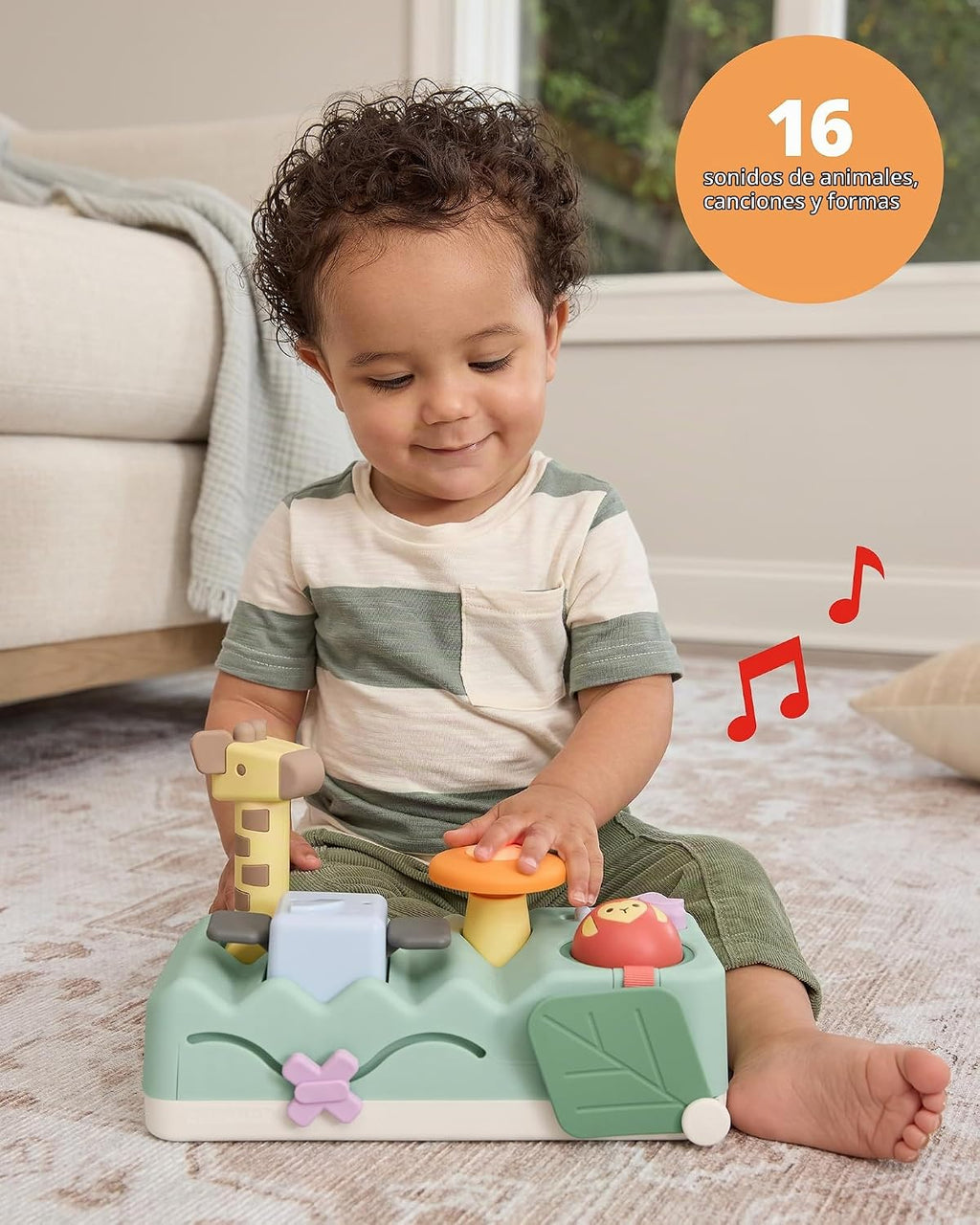 Skip Hop Tiempo boca abajo y juego sentado causa y efecto desarrollo musical para bebé juguete con 12 sonidos de animales, luces, música y 6 actividades, maravillas geométricas 2 en 1, banco de