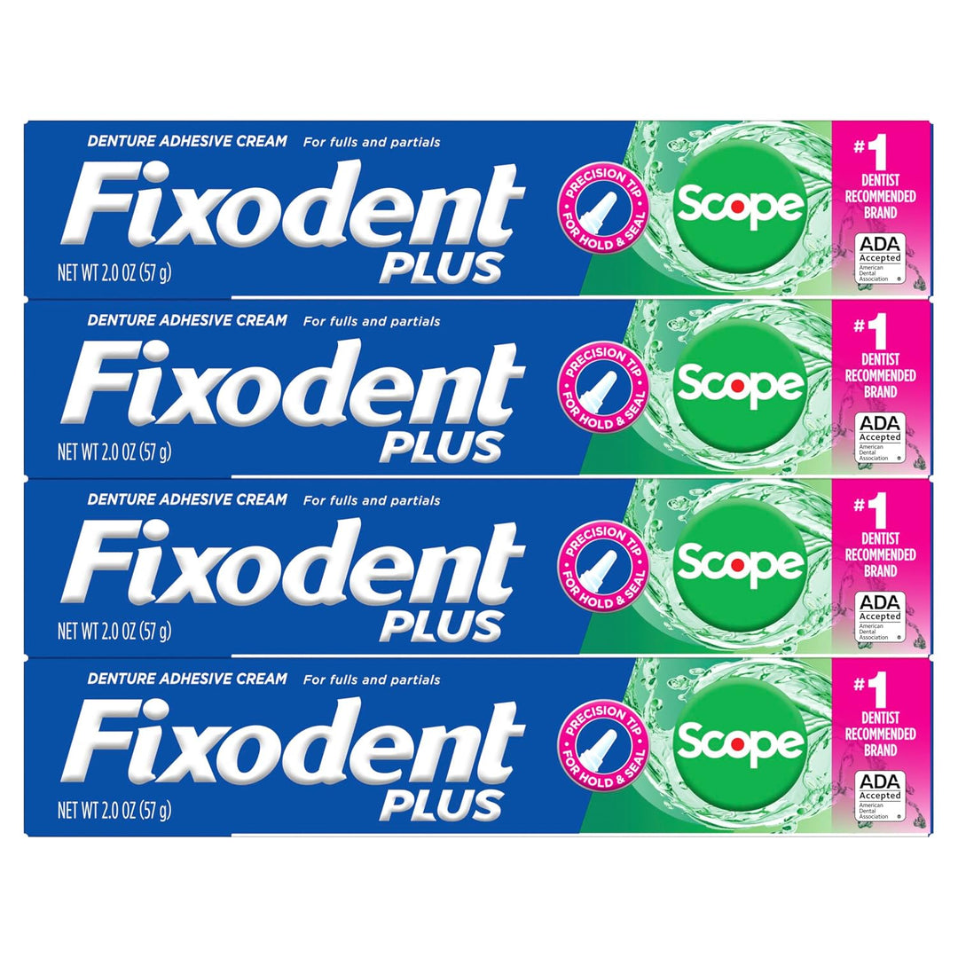 Fixodent Plus Scope - Crema adhesiva para dentaduras postizas, ment...