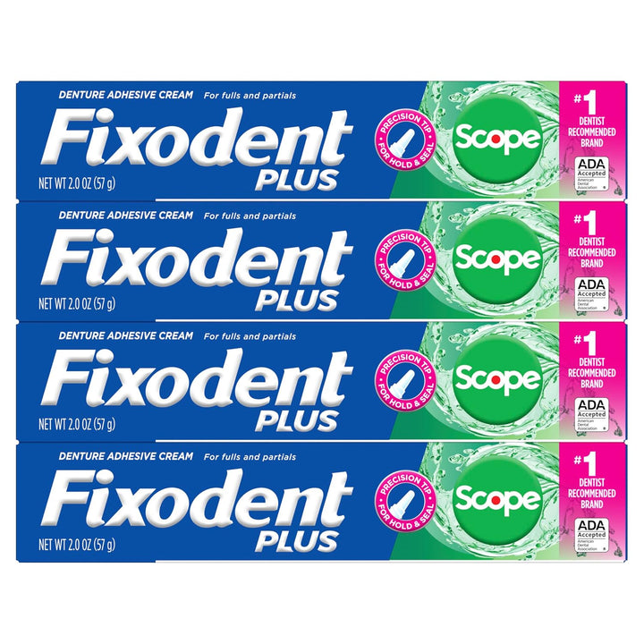 Fixodent Plus Scope - Crema adhesiva para dentaduras postizas, ment...
