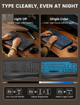 SABLUTE MA12Pro Wave - Teclado inalámbrico y mouse ergonómico, con...