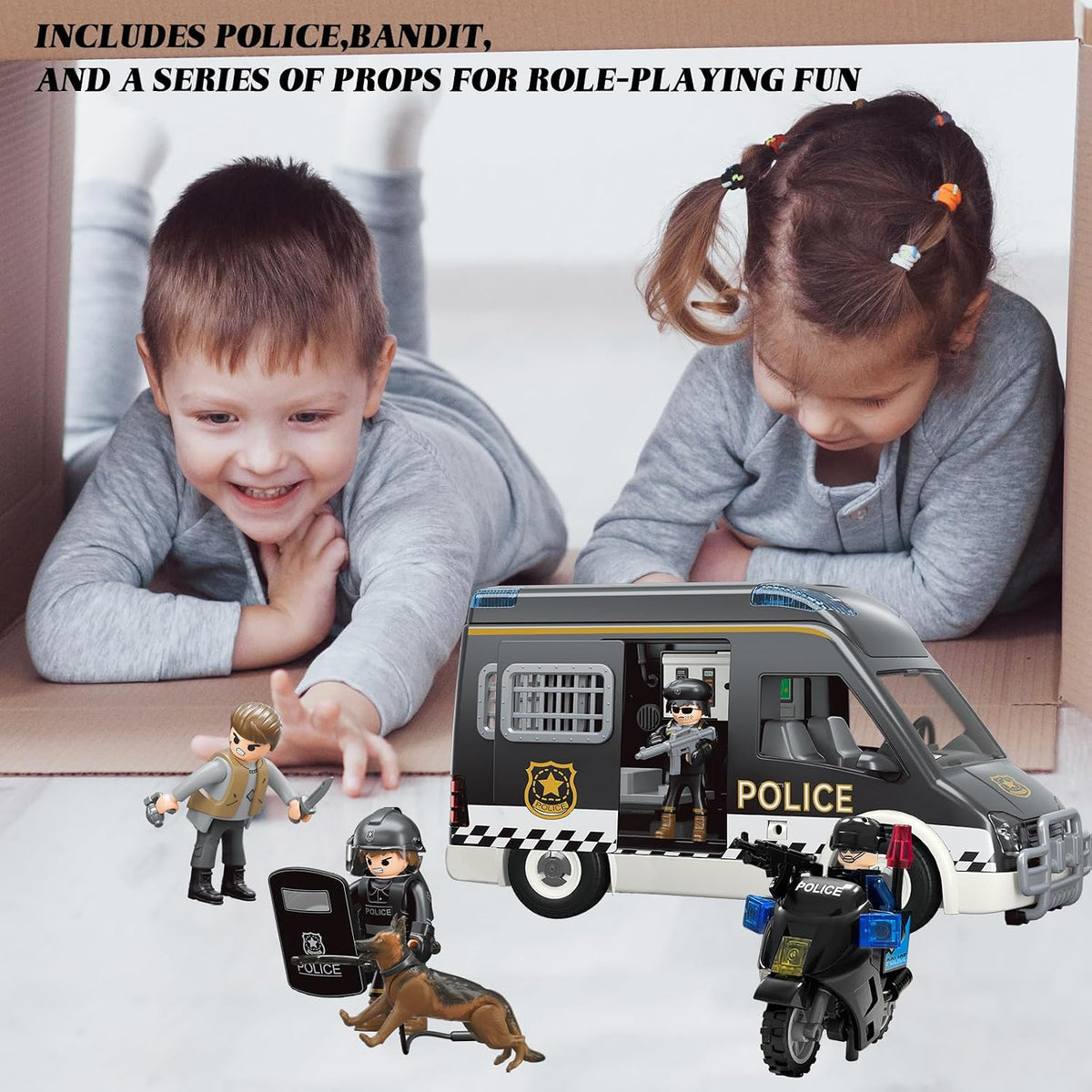 Camión de juguete de coche de policía para niños de 3 a 8 años, autos de juguete grandes con luces y sonidos, vehículos de emergencia para niños pequeños, juego de rol de aplicación de la ley, juguetes para niños de 3, 4, 5, 6, 7, 8, 9, 10, 11, 12