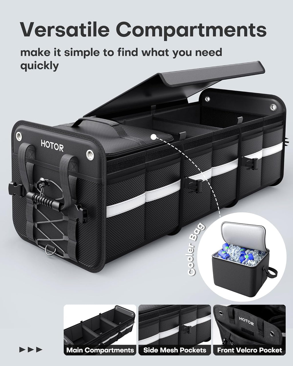 HOTOR Organizador de maletero - Organizador de coche y almacenamiento con bolsa enfriadora para SUV