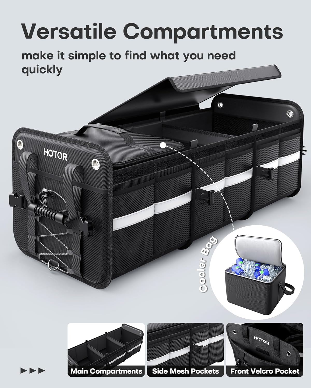 HOTOR Organizador de maletero - Organizador de coche y almacenamiento con bolsa enfriadora para SUV