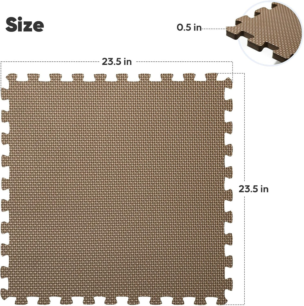 Tapete de espuma EVA, estilo rompecabezas, baldosas conectables, para equipo de entrenamiento en casa y áreas de juego infantil, 24 x 24 x ½ pulgadas (marrón, 12 unidades, 48 pies cúbicos)