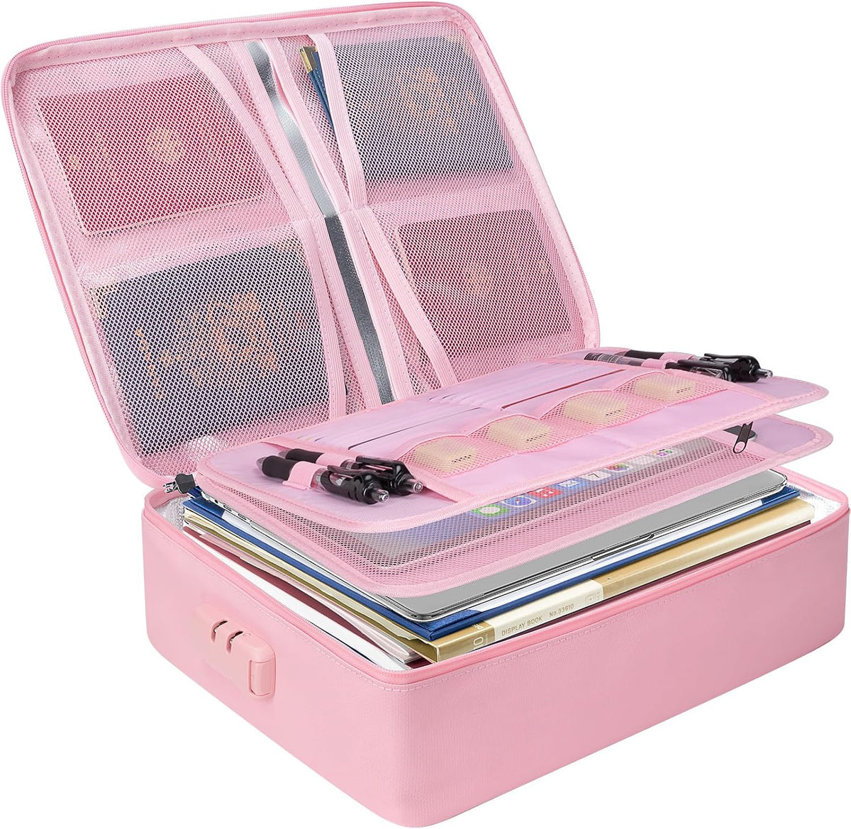 BALEINE Caja de documentos ignífuga con cerradura, bolsa de documentos ignífuga portátil impermeable, cajas de archivos ignífugas para documentos, caja organizadora de archivos para papeleo importante