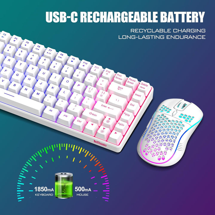 RedThunder K84 Combo de Teclado y Mouse Inalámbrico, Batería Recarg...