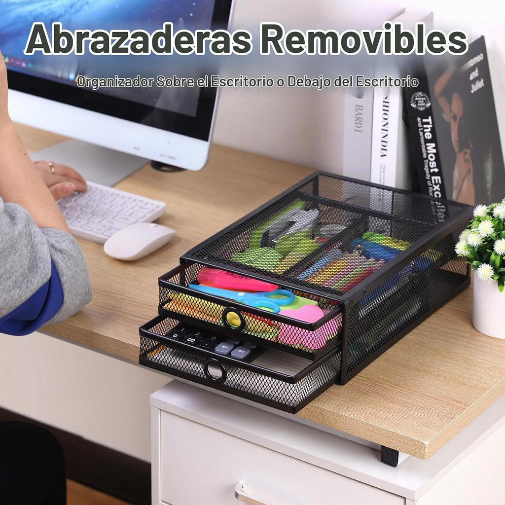 ROSYLINE Under Desk & Desktop Drawer Organizer, 2-Tier Big Capacity