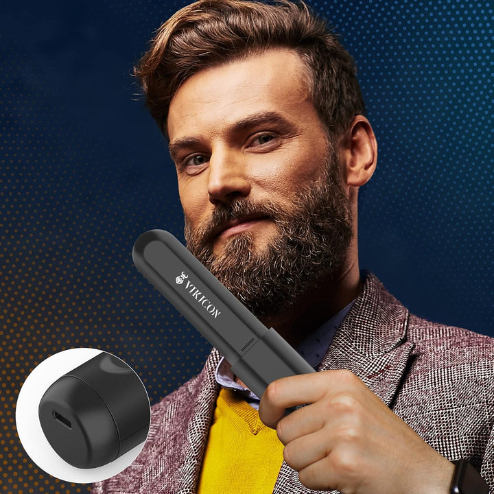 VIKICON - Alisador de barba para hombre, peine térmico 2 en 1 para...