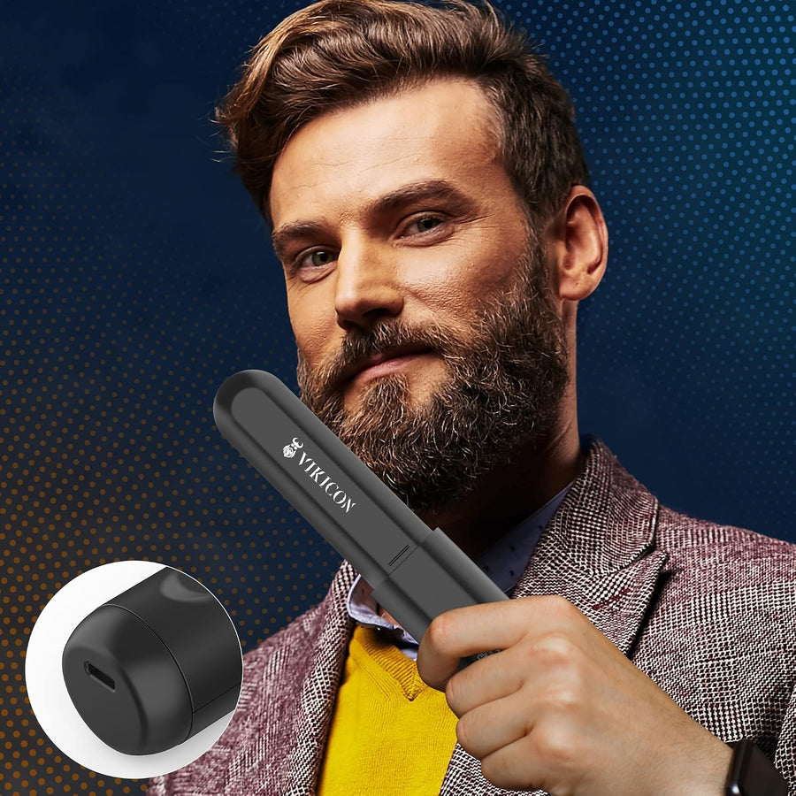 VIKICON - Alisador de barba para hombre, peine térmico 2 en 1 para...