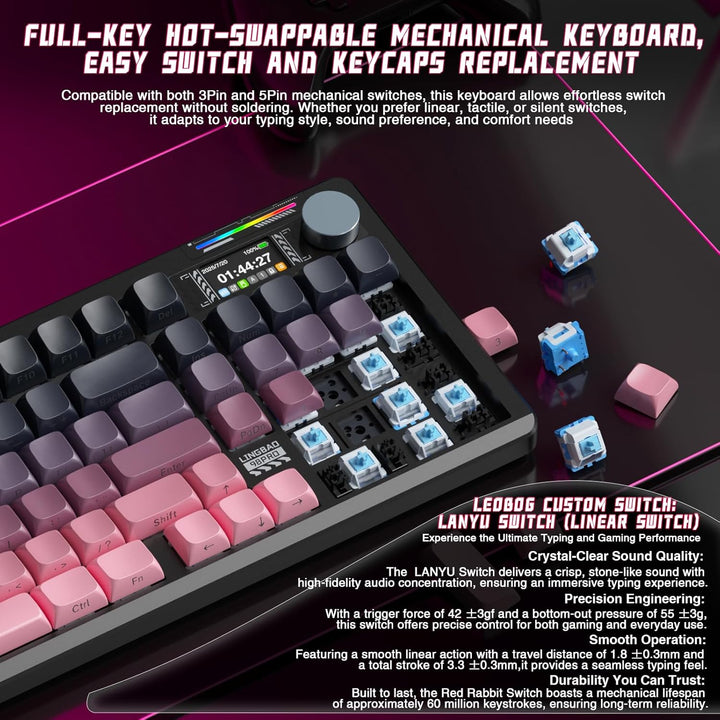 LINGBAO K98 PRO Teclado mecánico inalámbrico, con pantalla y perill...