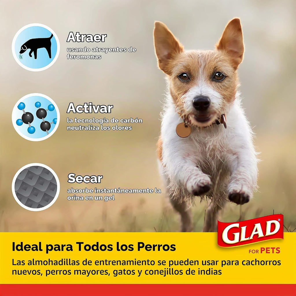 Glad Almohadillas para cachorros de carbón negro para mascotas, almohadillas desechables súper absorbentes para orina de perro, almohadillas de entrenamiento para orinal y suministros para mascotas,