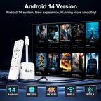 Último Smart TV Stick Android 14.0 2026 4K @60fps Ultra HD TV Stick Android Box 2GB RAM 16GB ROM RK3518 procesador Dual WiFi 6 2.4G/5G BT5 HDR10+ USB2.0 HDMI 2.0 con control remoto por voz Bluetooth