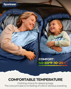 Sportneer Saco de dormir, 3 estaciones, cálido y frío, saco de dormir para adultos, niños y niñas, con saco de compresión, accesorios ligeros para equipo de camping, mochileros, senderismo