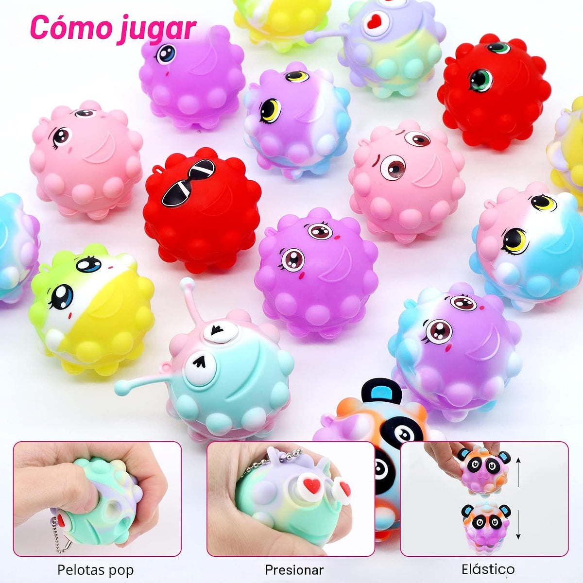 Paquete de 30 Pelotas Pop de Animales, Recuerdos de Fiesta para Niños, Pelotas Pop 3D Juguetes Fidget, Regalos de Cumpleaños para Niños y Niñas, Rellenos de Bolsas de Dulces, Rellenos de Piñata