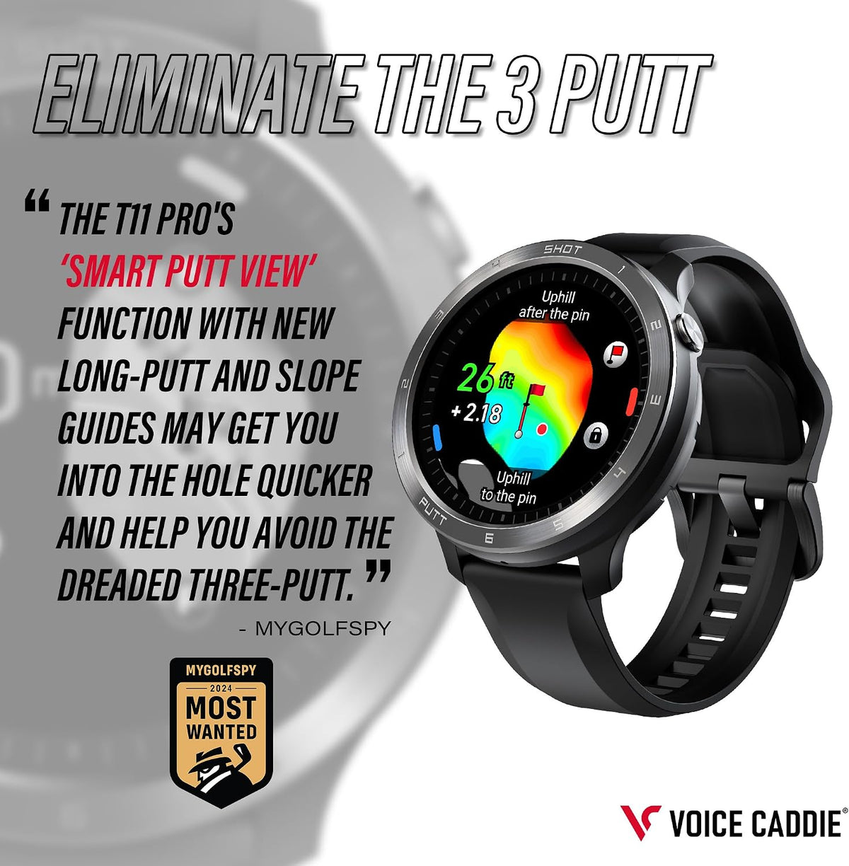 Voice Caddie Reloj de golf T11 PRO con GPS AMOLED, verde Undulation sin suscripción mensual 40k+ cursos preinstalados con seguimiento de tiros, modo de tempo de práctica, pantalla táctil OLED de 1.3