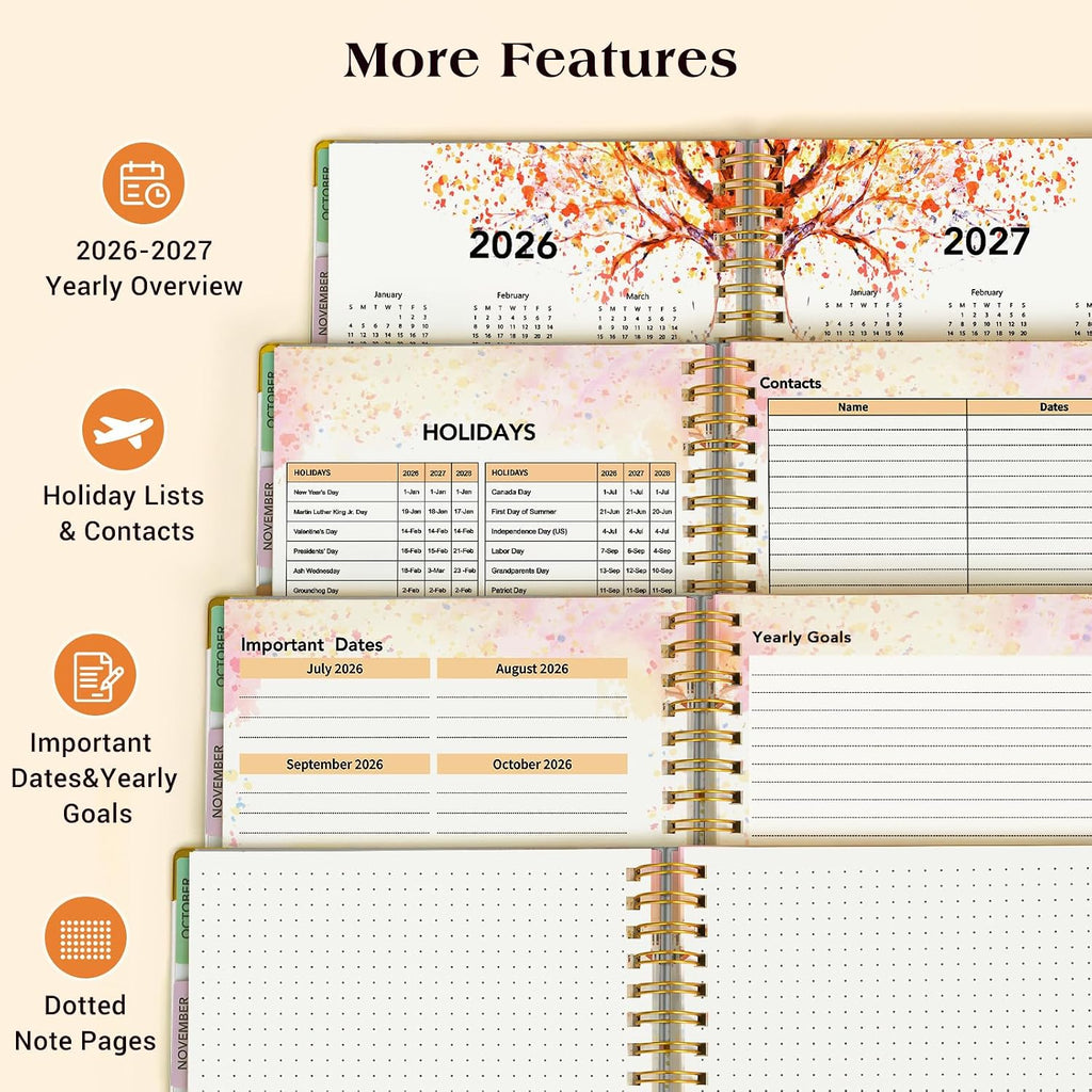 Agenda académica 2026-2027, planificador diario semanal y mensual de 18 meses, desde julio de 2026 a diciembre de 2027, agenda grande A4 de 8.5 x 11 pulgadas, agenda organizadora grande con pestañas