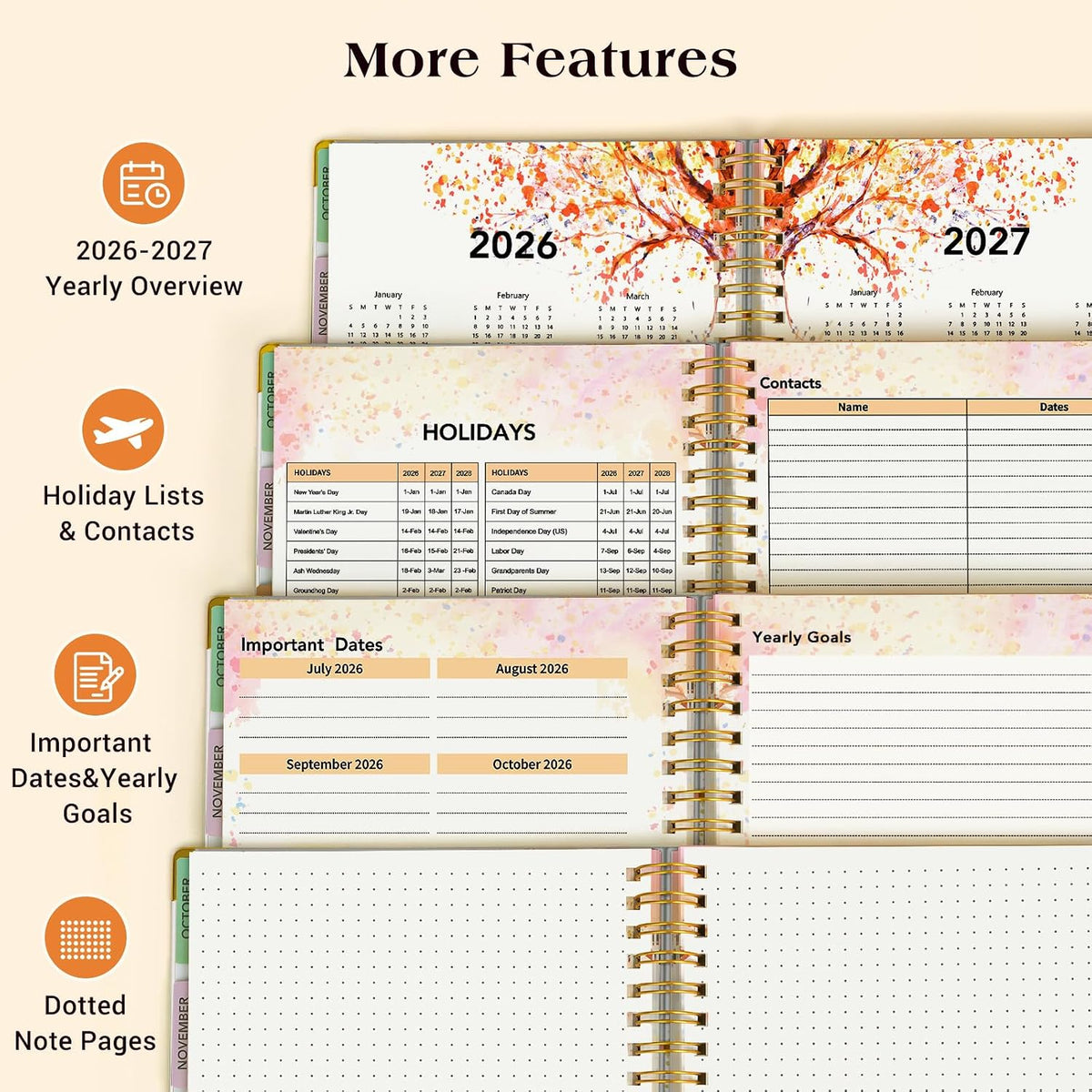 Agenda académica 2026-2027, planificador diario semanal y mensual de 18 meses, desde julio de 2026 a diciembre de 2027, agenda grande A4 de 8.5 x 11 pulgadas, agenda organizadora grande con pestañas