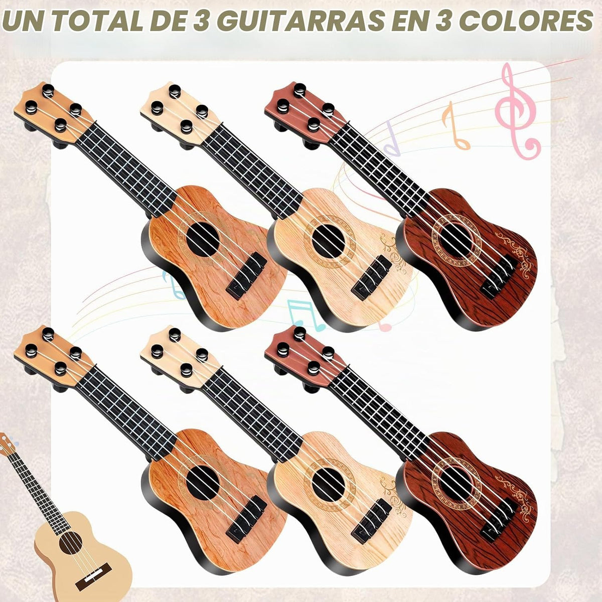 Mini guitarra para niños, 12 unidades, 10 pulgadas, 4 cuerdas, mini ukelele