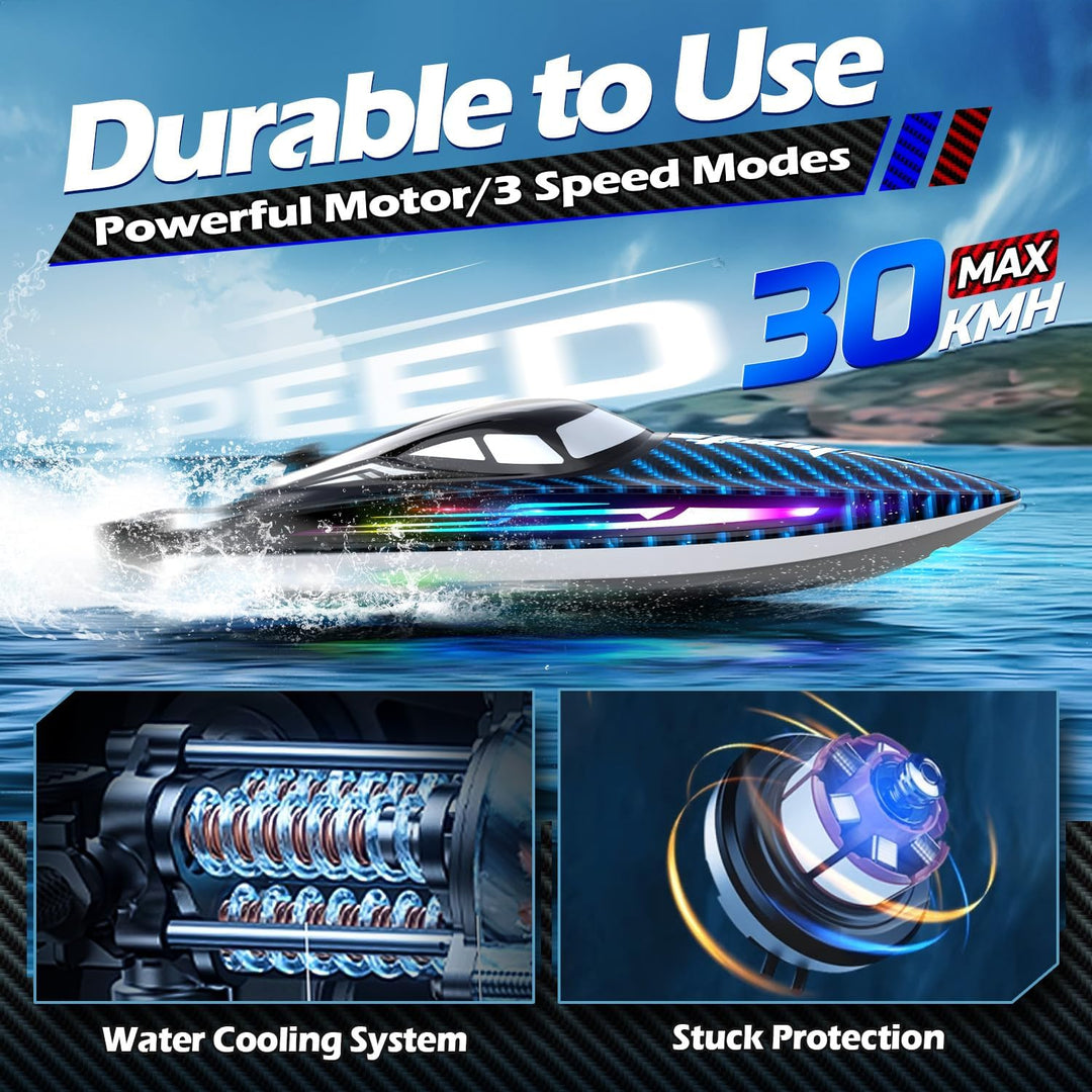 Barco de control remoto RC de 30 KMH con 7 modos de luz LED, imperm...