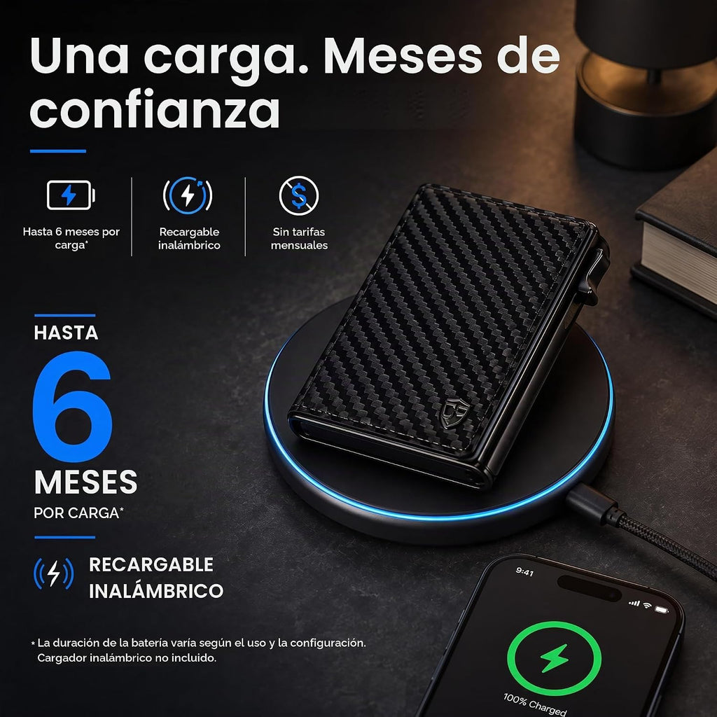 Cartera desplegable para hombre, Negro carbón, Minimalista - Capacidad para 4-6 tarjetas