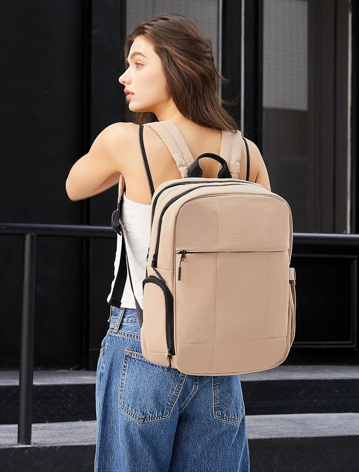 CLUCI Mochila esponjosa acolchada para laptop para mujeres, Caqui s...