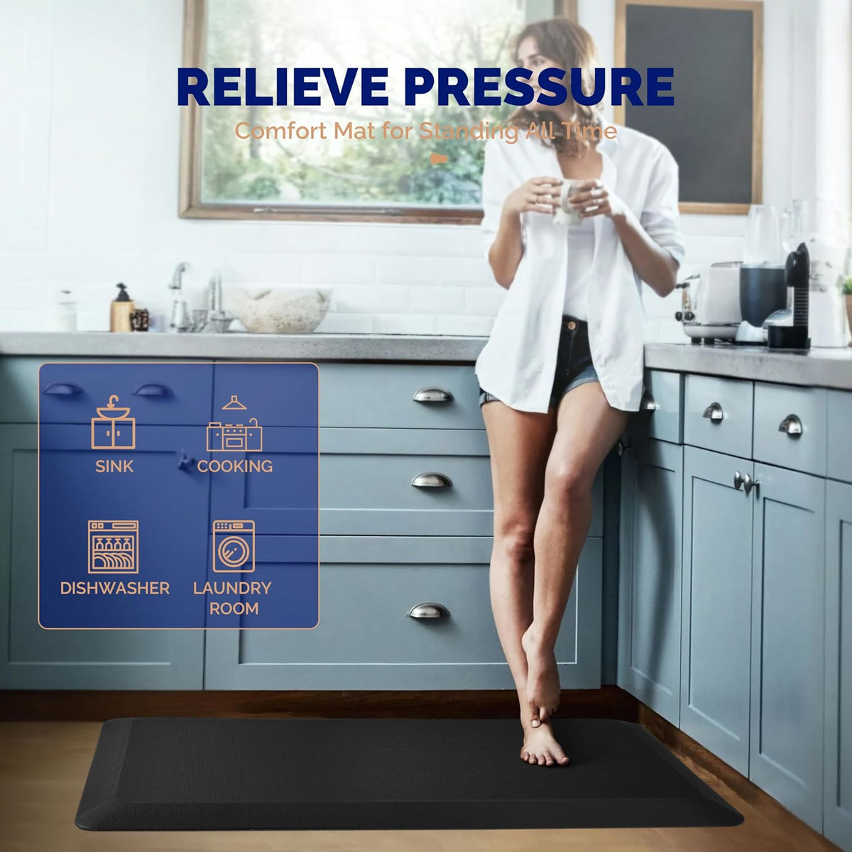 FEATOL Alfombra Antifatiga para Escritorio de Pie y Piso de Cocina, 9/10 Extra Gruesa
