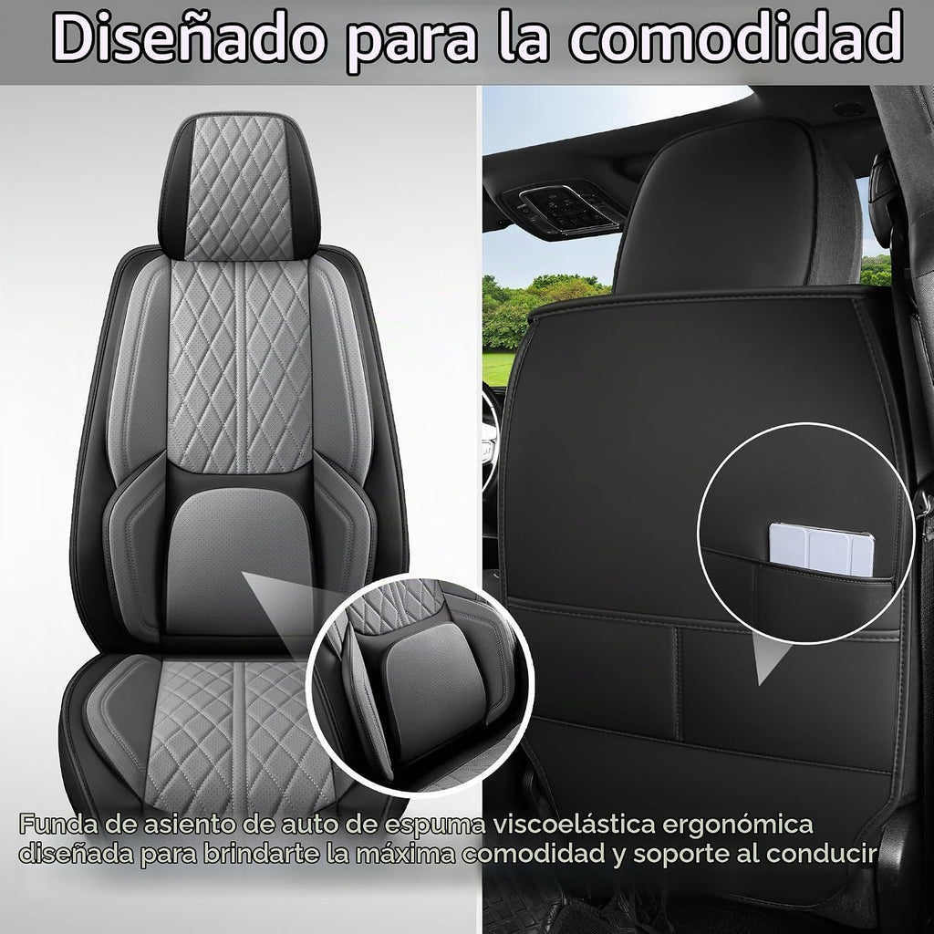 Funda de asiento de automóvil ajuste personalizado para Dodge Ram 1500 2500 3500 2002-2026, juego de fundas de asiento de piel sintética compatible con cojines de cabina regular Crew Quad (negro y gris, asiento delantero)