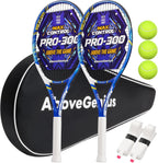Juego de raquetas de tenis para adultos, 2 raquetas de tenis preencordadas de 27 pulgadas con marco de una pieza, cabeza de gran tamaño de 105 pulgadas cuadradas, sensación de reducción de