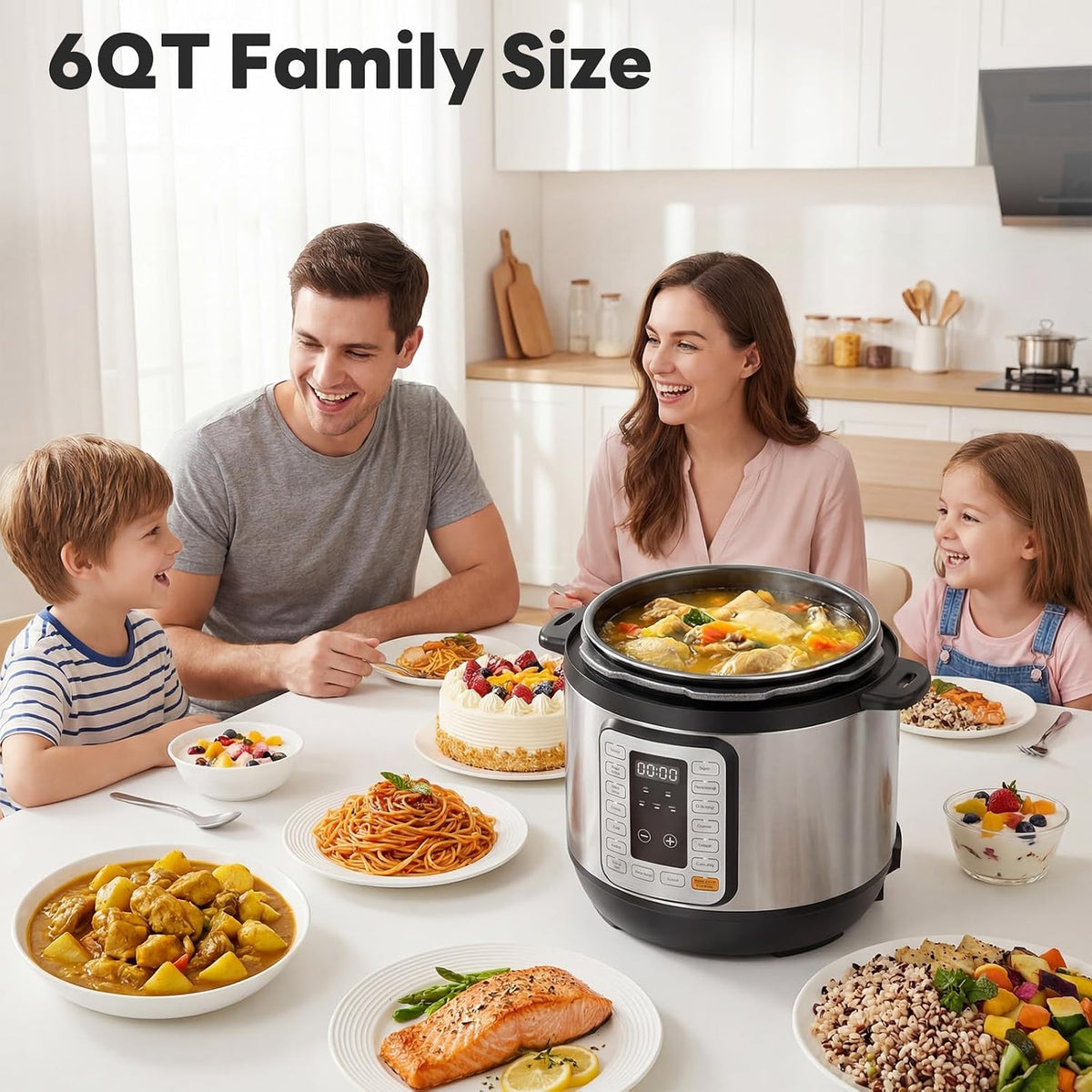 DUMOS Olla a presión eléctrica 16 en 1, olla multicocción programable de 6 cuartos de galón con 12 ajustes preestablecidos de un solo toque, yogur de vapor de sopa y más, olla interior de cerámica