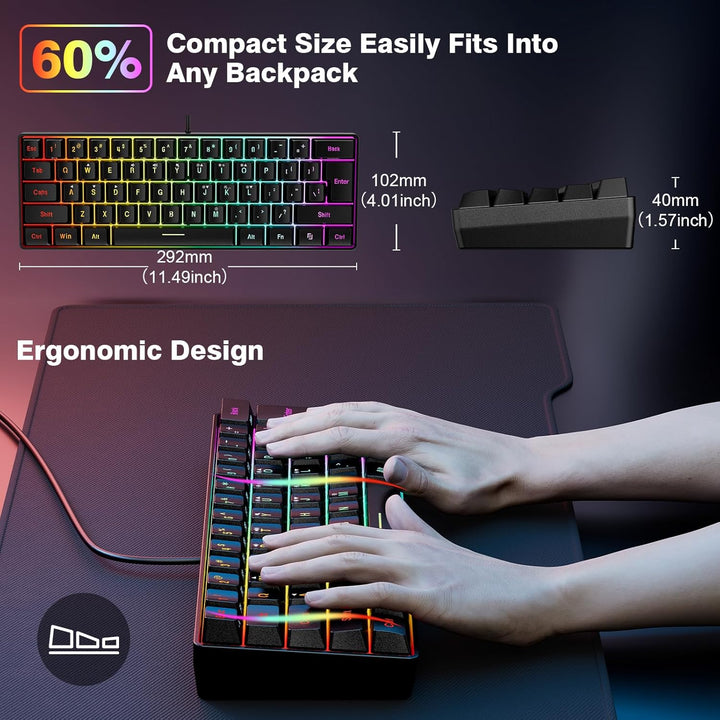 Snpurdiri Teclado para juegos 60% con cable, mini teclado ultracomp...