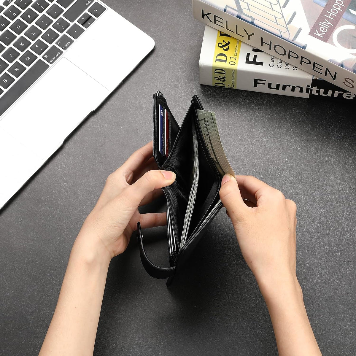 GAEKEAO Billeteras de cuero genuino para hombre con cremallera, Negro