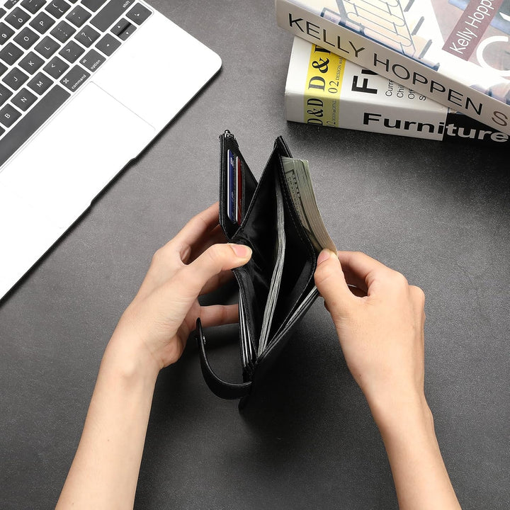 GAEKEAO Billeteras de cuero genuino para hombre con cremallera, blo...