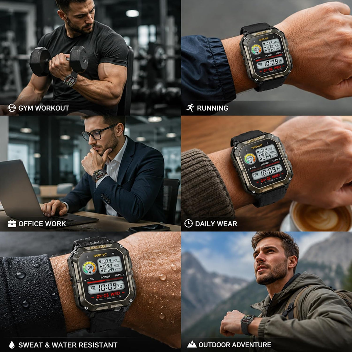 Reloj inteligente resistente para hombre, reloj inteligente original, reloj inteligente impermeable para hombres de trabajo de construcción, con rastreadores de fitness, monitor de frecuencia cardíaca, IP68, podómetro, modos de entrenamiento y más