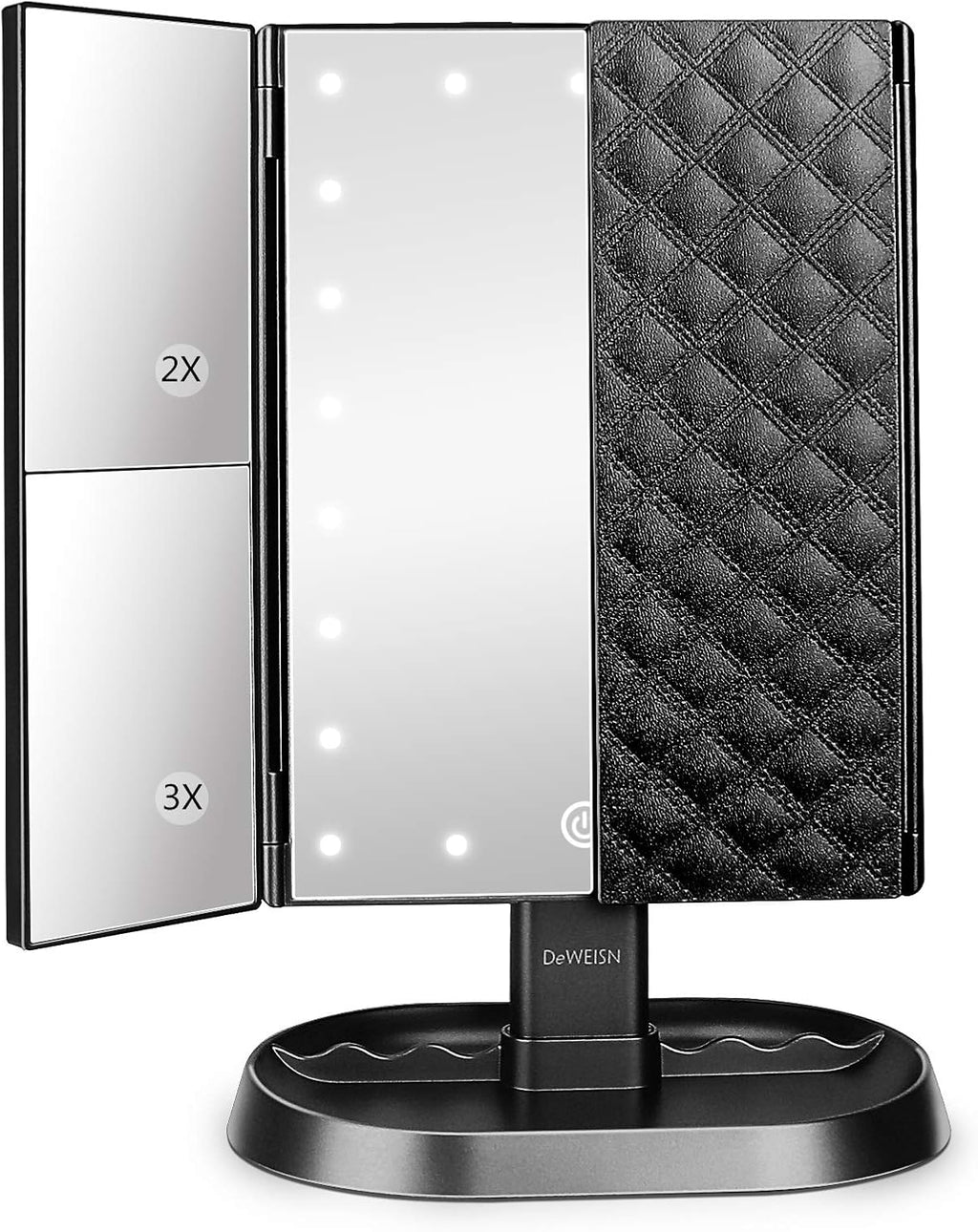 Espejo de maquillaje con iluminación triple con 21 luces LED, aumento 1x/2x/3x y atenuación de pantalla táctil, dos fuentes de alimentación, espejo de maquillaje, regalo para mujeres