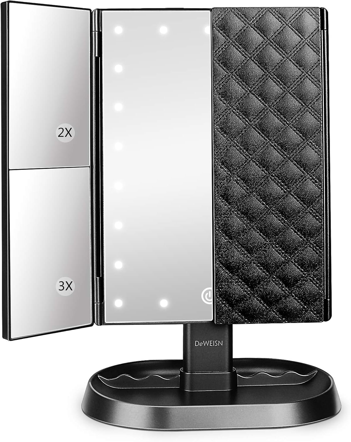 Espejo de maquillaje con iluminación triple con 21 luces LED, aumento 1x/2x/3x y atenuación de pantalla táctil, dos fuentes de alimentación, espejo de maquillaje, regalo para mujeres