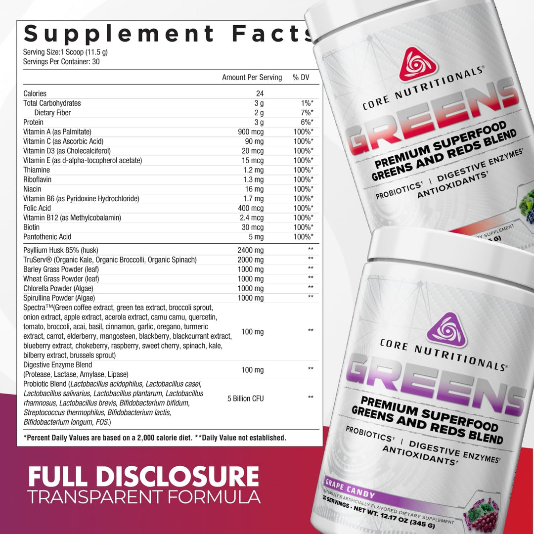 Core Nutritionals Verdes | Mezcla premium de superalimentos rojos y...
