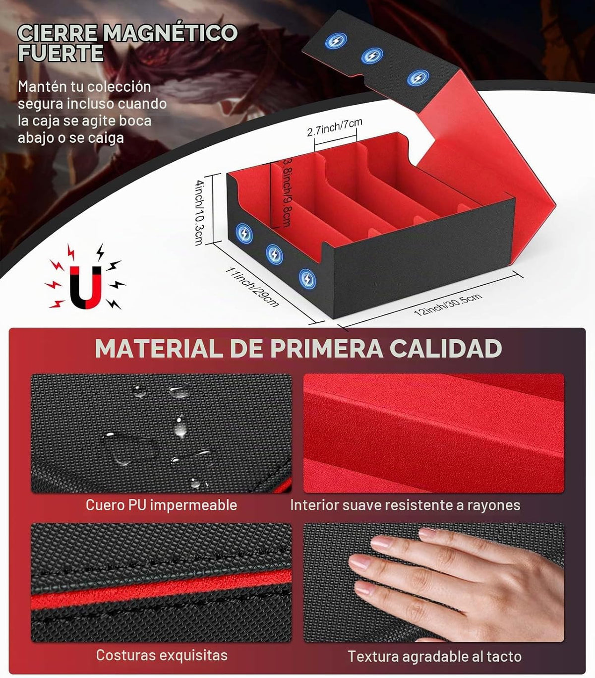 MoKo Trading Card Storage Box para MTG, 3000+ Card Organizer, negro Red