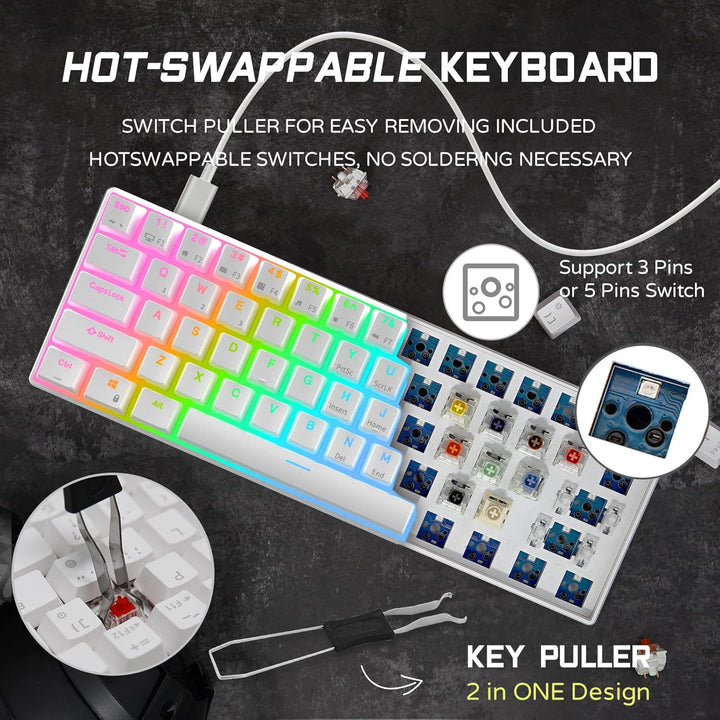 RK ROYAL KLUDGE RK61 Teclado mecánico para juegos alámbrico 60% pro...