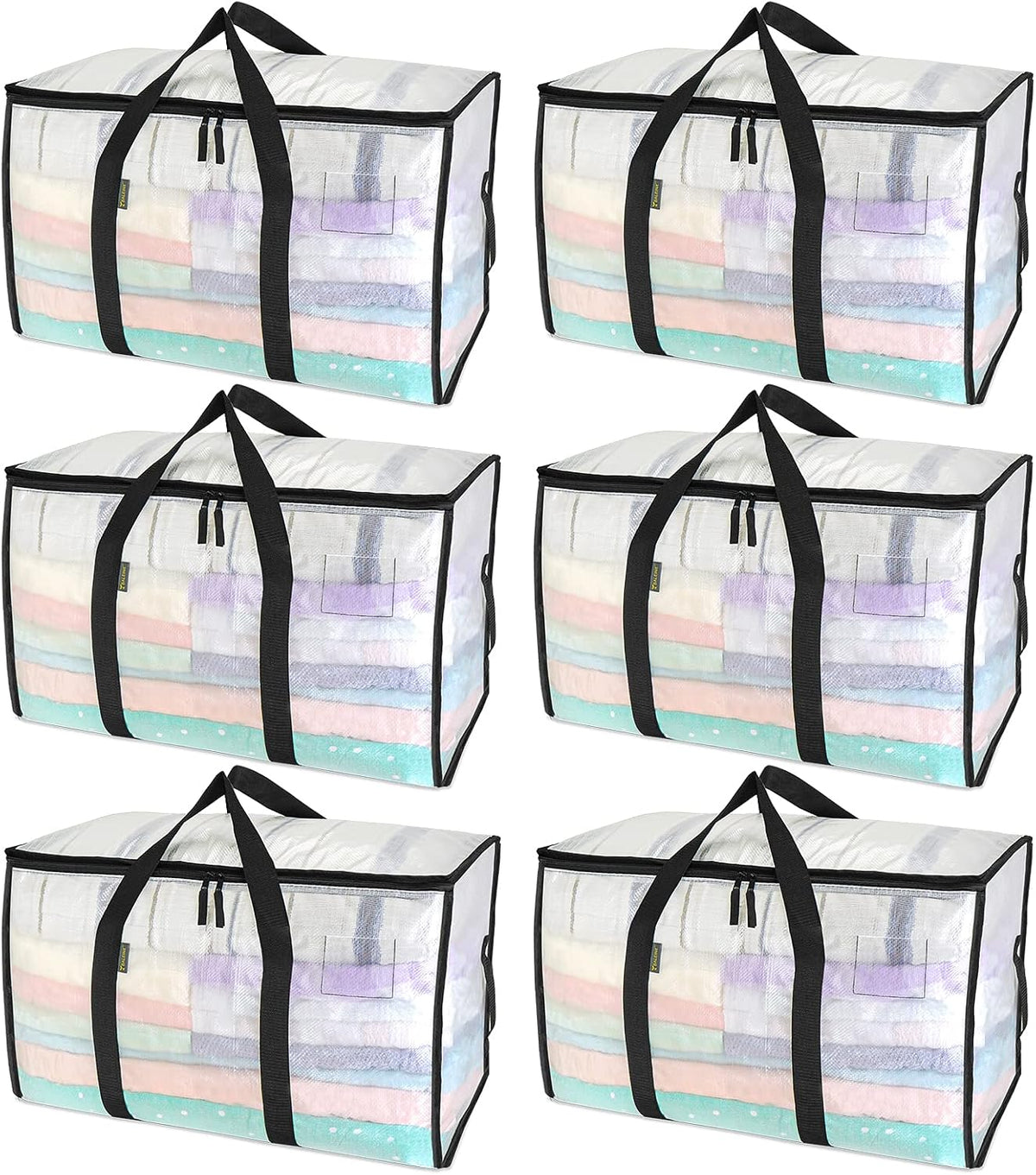 BALEINE Paquete de 6 bolsas de mudanza de gran tamaño con asas reforzadas, bolsa de almacenamiento resistente para ropa, suministros de mudanza (transparente, paquete de 6)