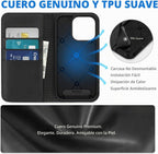 SHIELDON Funda tipo cartera de piel auténtica para iPhone 16 Pro de 6.3