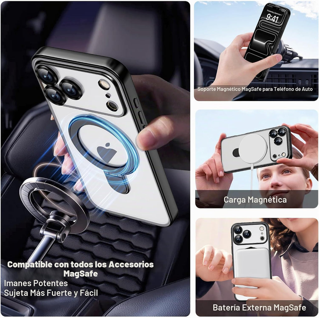 Funda transparente chapada para iPhone 17 Pro Max con soporte de