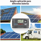 Controlador de carga de panel solar MPPT de 60 A, controlador de cargador de batería solar automático de 12 V/24 V con pantalla LCD, puerto USB dual y temporizador de ajuste de horas de