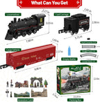 Juego de tren eléctrico con humo, luces y sonido, juego de tren para debajo del árbol de Navidad con locomotoras de vapor, autos y pistas, juguetes de tren de Navidad para niños de 3, 4, 5, 6, 7 años