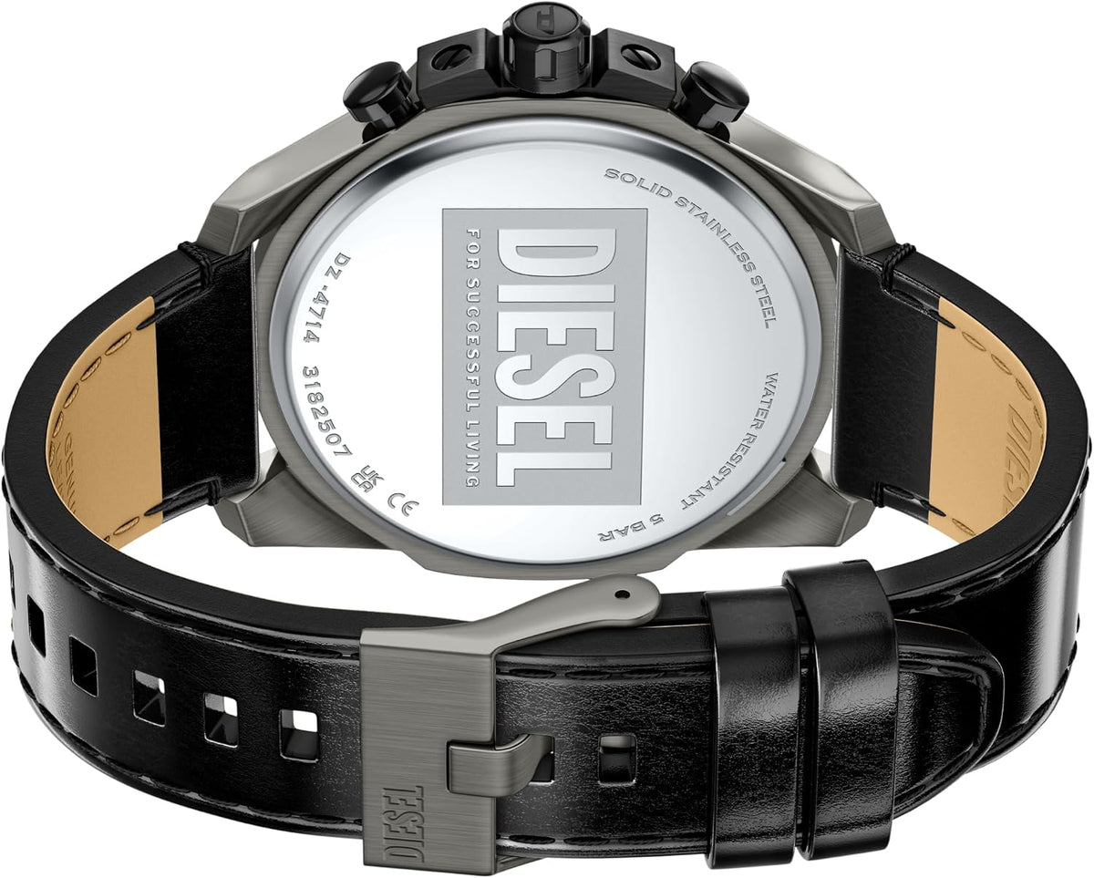 Reloj para hombre Diesel Mega Chief Slim Cronógrafo con correa de cuero negra (Modelo: DZ4714)