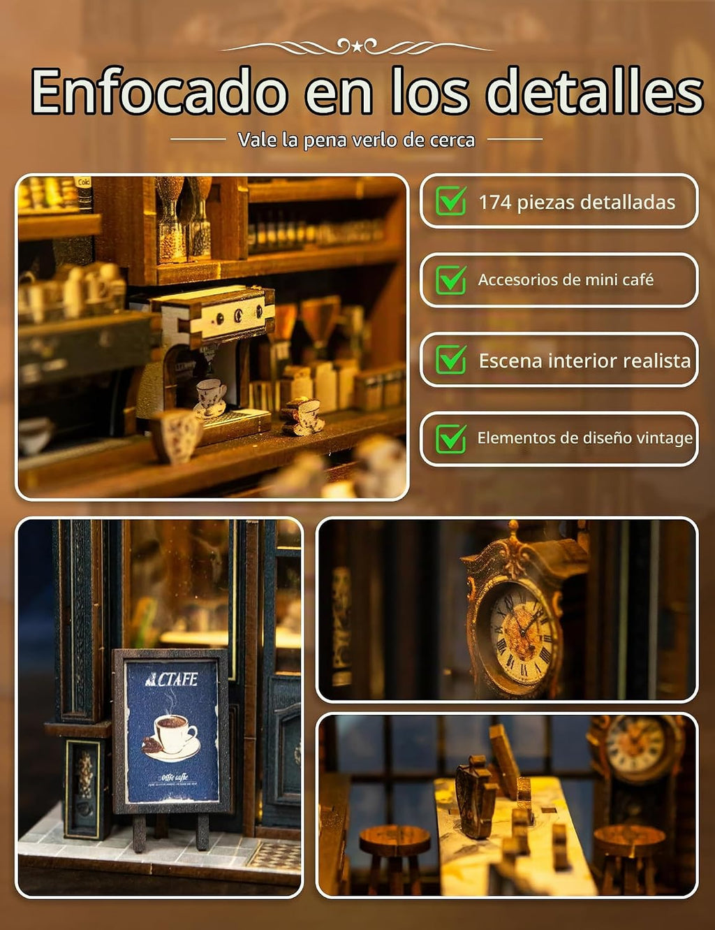 Kit de rincón de libros para cafetería con luz, inserto medieval