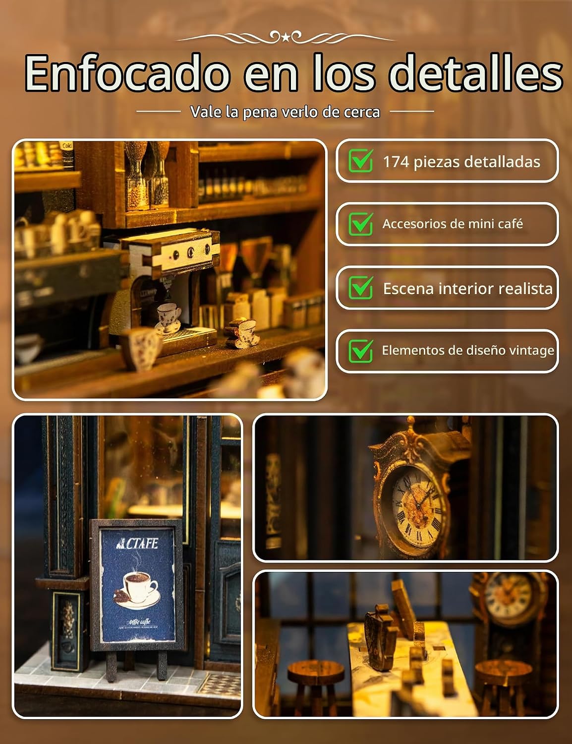 Kit de rincón de libros para cafetería con luz, inserto medieval