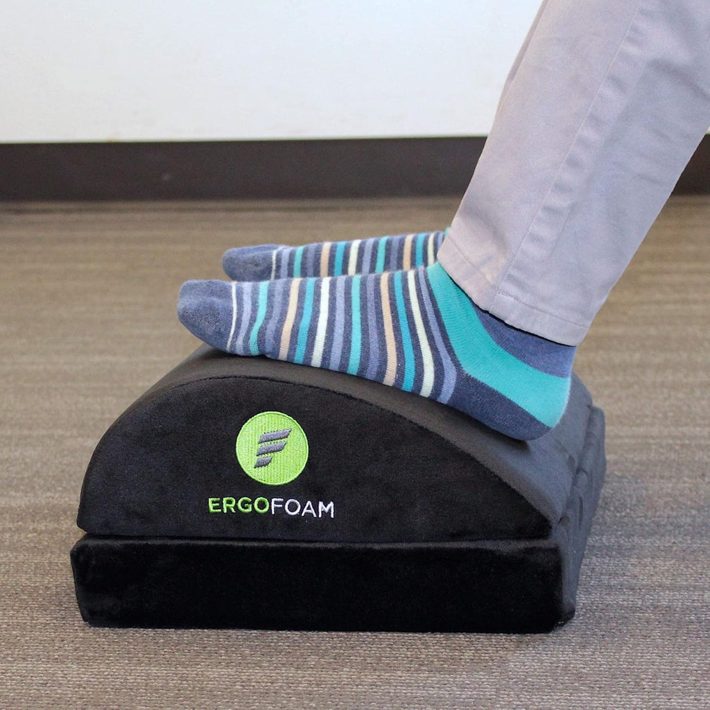 Lámpara ErgoFoam Reposapiés ortopédico con diseño de lágrima avalado por quiroprácticos, 2 en 1 ajustable para debajo del escritorio para dolor lumbar, de espalda y rodilla (negro)