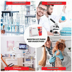Kit de preparación de portaobjetos de microscopio AmScope - Incluye diapositivas de microscopio en blanco, polvos de colorante rojo eosina y azul de metileno, pinzas, hisopo y más - Kit de 22 piezas